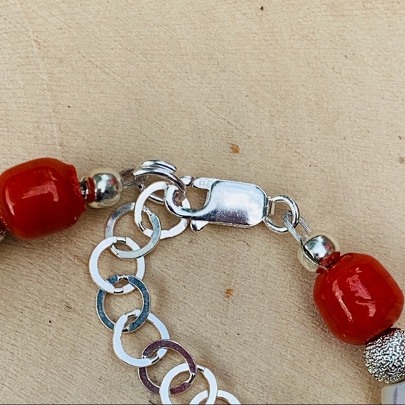 Mother of Pearl and Red Coral Sterling Bracelet - Picture 3 of 8